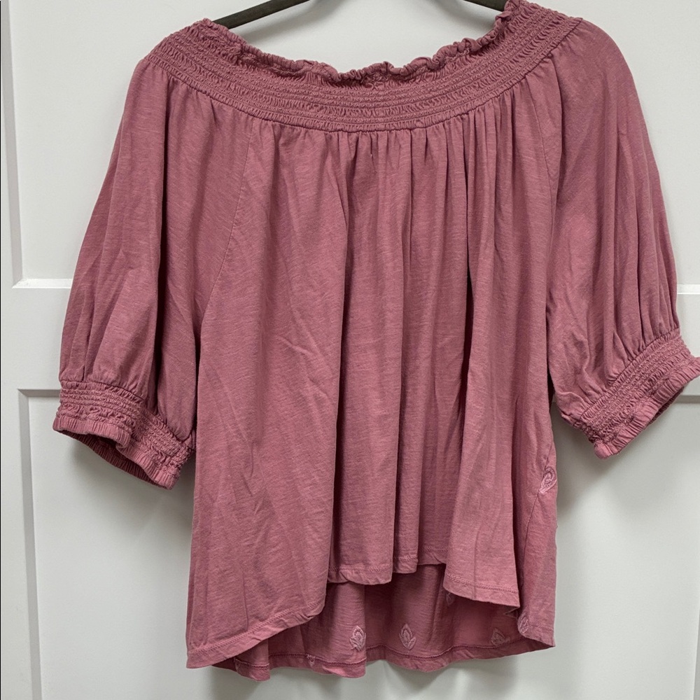 Lucky Brand Women's Rose Pink Peasant Blouse with Tassel Tie - Picture 5 of 5
